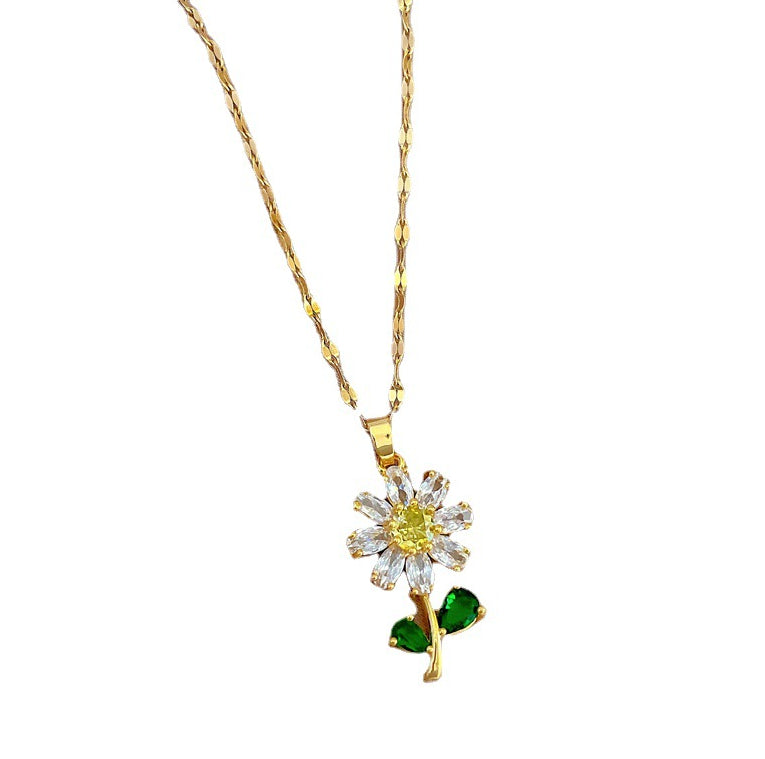 Gold Sunflower And Moon Necklace