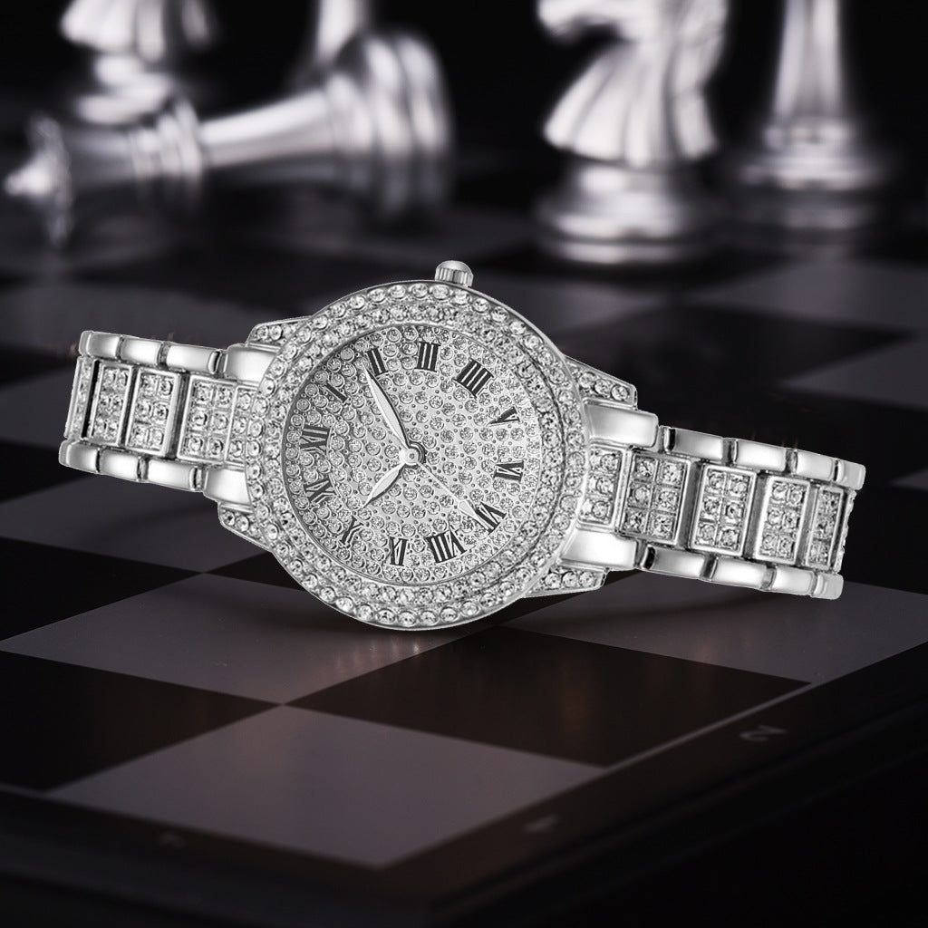 Full Diamond Gentleman Watch and Bracelet Set